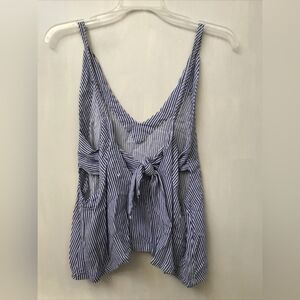 Lulu's Blue and White Asymmetrical Tie Front Tank Top